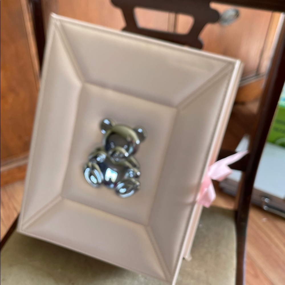 Charming pink Photo Frame with Silver Bear Accent